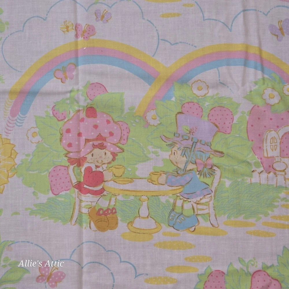 Vintage Strawberry Shortcake Friends Twin Sheet Set Fitted Flat Pillow Case 3 Pc